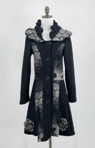 Made in Italy Black Gray Swirl Print Lagenlook Fit Flare Coat Sz M - Picture 1 of 8