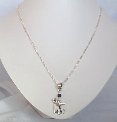 Collar de cadena egipcio Anubis dios chacal ónix negro amuleto plateado 21" Foto 1 de 4