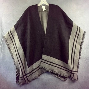 Woolrich Sweater Womens One Size Black Gray Poncho Shawl Cape Blanket Cultural - Picture 1 of 7