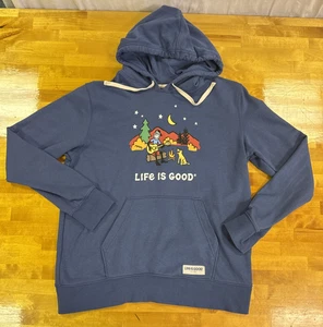 Life Is Good Fleece Hoodie Men's Sweatshirt Men's Size L Campfire Jake Guitar GC - Picture 1 of 10