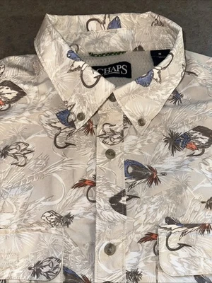 CHAPS Fly Fishing Performance Vented Short Sleeve Button Down Shirt Mens Sz Med - Image 1 of 4