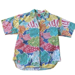 Vtg Merona Men’s Short Sleeve Shirt Sz L Button Up Tropical Fish Hawaiian Multi - Picture 1 of 6