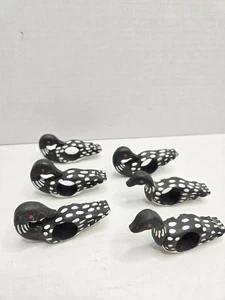 6 Vintage Wooden Hand Carved Napkin Rings Canadian Loons Bird Goose Duck - Picture 1 of 6