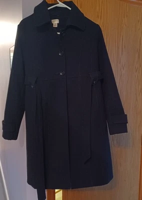 Motherhood Maternity L Black Button Front Coat Jacket Long Trench  - Image 1 of 3