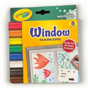 Crayola Finestra Lavabile 8 pz Marcatori Auto Vetro Specchi Ceramica Scuola Squadra NUOVO - Foto 1 di 4