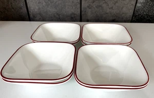 Corelle SPLENDOR Quadratisch 8 Stück Schüsseln Weiß mit Rotem Rand Müsli Suppe 6-3/8" - Bild 1 von 4