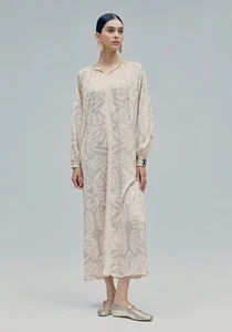 H&M Ballon Sleeve Dress Beautiful Light Beige/Patterned Size M - Picture 1 of 5