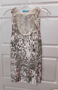 Alice + Olivia Tank Top Size L Sequin Silver Relaxed Bling Embellished Lined - Picture 1 of 5