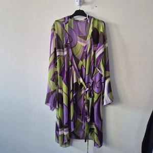Ladies Top Size 24 Simply Be Sheer Chiffon Purple Green Wrap Summer Cover Up - Picture 1 of 9