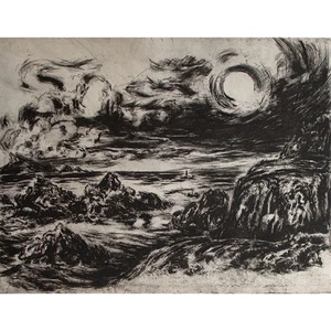 Hans Dietmann Kabelvåg Lofoten Landschaft signiert Aquatinta Radierung 20 Jhd - Picture 1 of 5