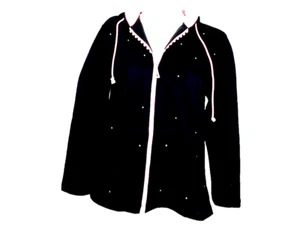 Quacker Factory jacket sz Small black/pink hoodie rhinestones full zip - Picture 1 of 8
