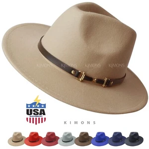 Wool Fedora Hat Felt Panama Cap Jazz Classic Wide Brim Belt Buckle Church Cowboy - Picture 1 of 17