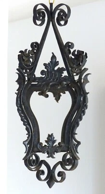 30" XL Linterna Francesa Castillo Gótico Tole Hierro Finales XIX Lámpara Techo Foto 1 de 4