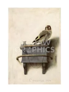Poster Stampa Arte Parete Carta Giclée Il Cardellino, Carel Fabritius, Giclée 14" x 11" G - Foto 1 di 3