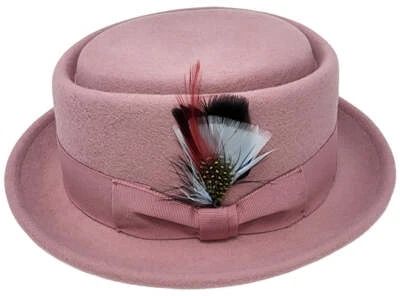 Sombreros con pluma para pastel de cerdo Porkpie para hombre mujer 100 % lana Foto 1 de 3