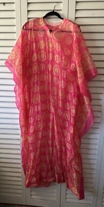 Vintage Pink And Gold Caftan Retro Aloha Sheer - Picture 1 of 9
