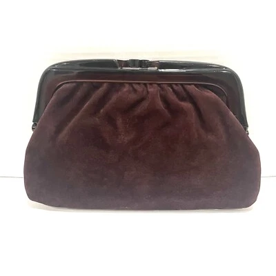 Cartera sin asas italiana de gamuza granate Lucite con marco de bloqueo de beso hecha en Italia de colección Foto 1 de 4