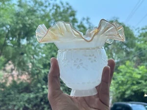 RARE OLD VINTAGE FRENCH WHITE & BLOWN GLASS CANDLE SHADE / CHIMNEY  LAMP SHADE - Picture 1 of 15