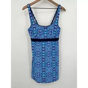 Lands End Swimsuit Dress Women 10 Blue Kaleidoscope Wire Padded Bra NWT - Picture 1 of 10