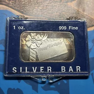 United States Silver Corporation Happy Birthday lingotto argento 999 1975 originale - Foto 1 di 5