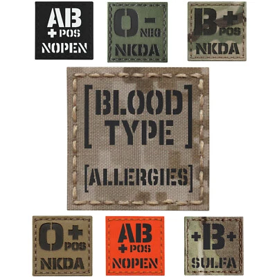 Custom 2x2 Blood Type Allergies OPOS A+ BPOS O- ANEG NKDA NKA Laser Patch #CST - Image 1 of 3