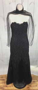 Abito formale senza spalline Liancarlo Couture nero guipure pizzo paillettes tulle - Foto 1 di 16