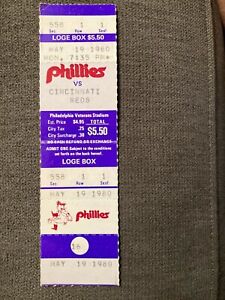 1980 Philadelphia Phillies vs. Cincinnati Reds Full Ticket RARE - Carlton Win, B
