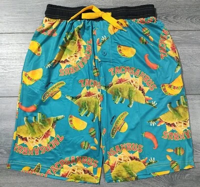 Taco Pajama Shorts Mens Medium 32-34 Tacosaurus Funny Dinosaur Lounge Bottom PJs - Image 1 of 4