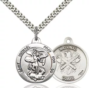 925 Sterling Silber St Michael Nat'l Garde Militär Katholische Medaille Halskette - Bild 1 von 1