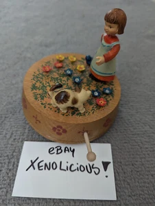 Vintage ANRI Music Box Girl Dancing Spring Flowers - works but missing boy AS IS - Picture 1 of 5