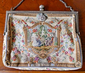Antq Women's Clutch Handbag Don Quichotte Tapestry Sterling Silver Rim Accent - Picture 1 of 11