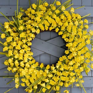 Artificial Spring Wreaths for Front Door 24 Inch Spring Wreath Yellow Summer Wre - Picture 1 of 12