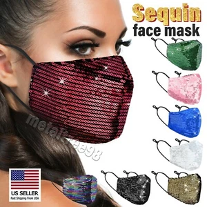 Bling Sequin Glitter Fabric Fashion Face Nose Mask Washable Reusable USA Seller - Afbeelding 1 van 69