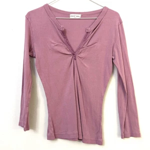 Rebecca Beeson Gathered Split V Neck Cotton Long Sleeve Top Lilac Size 2 - Picture 1 of 4