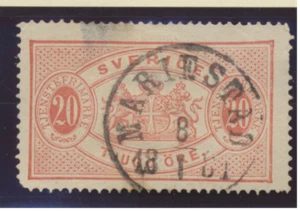 Sweden Stamp Scott #O7, Used, 1881 Mariestad Cancel - Bild 1 von 1