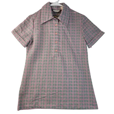 Camisa Polo Switchmates S Años 70 Cuello Puntiagudo Rosa Verde Floral Deadstock Retro Foto 1 de 4