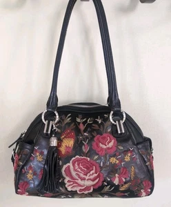 Vintage Y2K Floral Embroidered Bag Butterfly Rose Bowler Satchel Romantic Tote - Picture 1 of 24