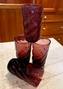 Tumbler Set of 4 Crackle Purple Juice Glasses Twisted/Swirl-4oz Vtg - Picture 1 of 11