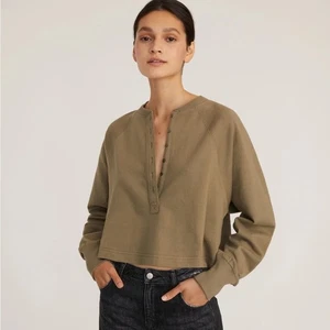 Marissa Webb Sweatshirt mit Rundhalsausschnitt und Knöpfen, brauner Langarmpullover, Gr. Small - Bild 1 von 7