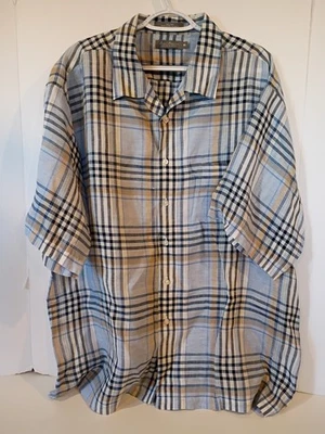Daniel Cremieux Signature Shirt Mens XL Sail Blue Plaid 100% Linen Short Sleeve - Image 1 of 4