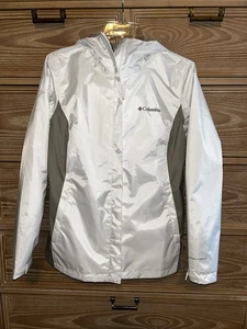 Columbia Women's White Arcadia II Rain Jacket Windbreaker Hooded Size Small - Picture 1 of 3