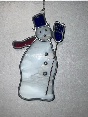 Muñeco de nieve vintage vitral decoración navideña atrapasol ✅ rojo, blanco, azul Foto 1 de 4