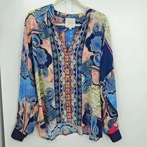 Johnny Was Jade Paisley Long Sleeve Tunic Top Size Large Blue Red Multi - Picture 1 of 9