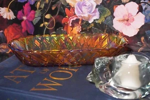 Indiana Glass Pretzel Amber Carnival Glass Oval Dish Tray | Vintage - Picture 1 of 10