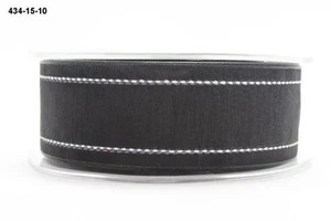 MAY ARTS RIBBONS~SHEER BLACK RIBBON W/WHITE STITCHED EDGES~ 1.5 INCH X 1 YARD! - Picture 1 of 1