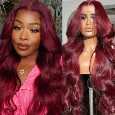 UNice Burgundy 99J Body Wave 13x4 Lace Front Human Hair Wigs for Black Women Red - Image 1 of 4
