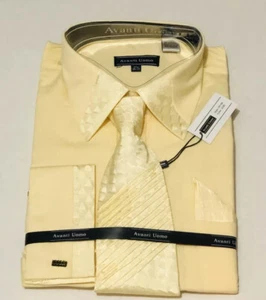 Men's Avanti Uomo Dress Shirt Necktie Hanky Cufflinks Set 16.5 nwt - Picture 1 of 1