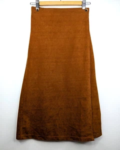Vintage 70s Youth Girls Brown Velvet Wrap Maxi Skirt made in FRANCE Size 14 - Picture 1 of 6