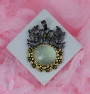 Chrome Diopside Gemstone Green Amethyst Pendant Black Rhodium Handmade Jewelry - Picture 1 of 3