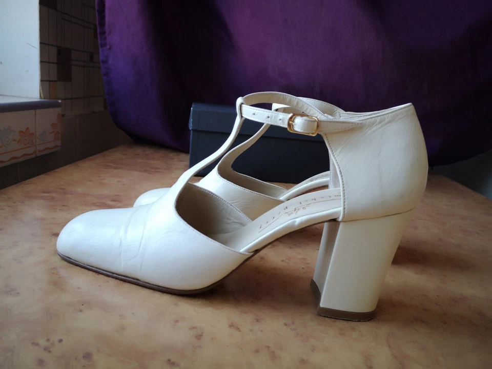 MICHEL PERRY Mujer Tacón Completo Cuero Correa Ajustable Blanco 39 Foto 1 de 4